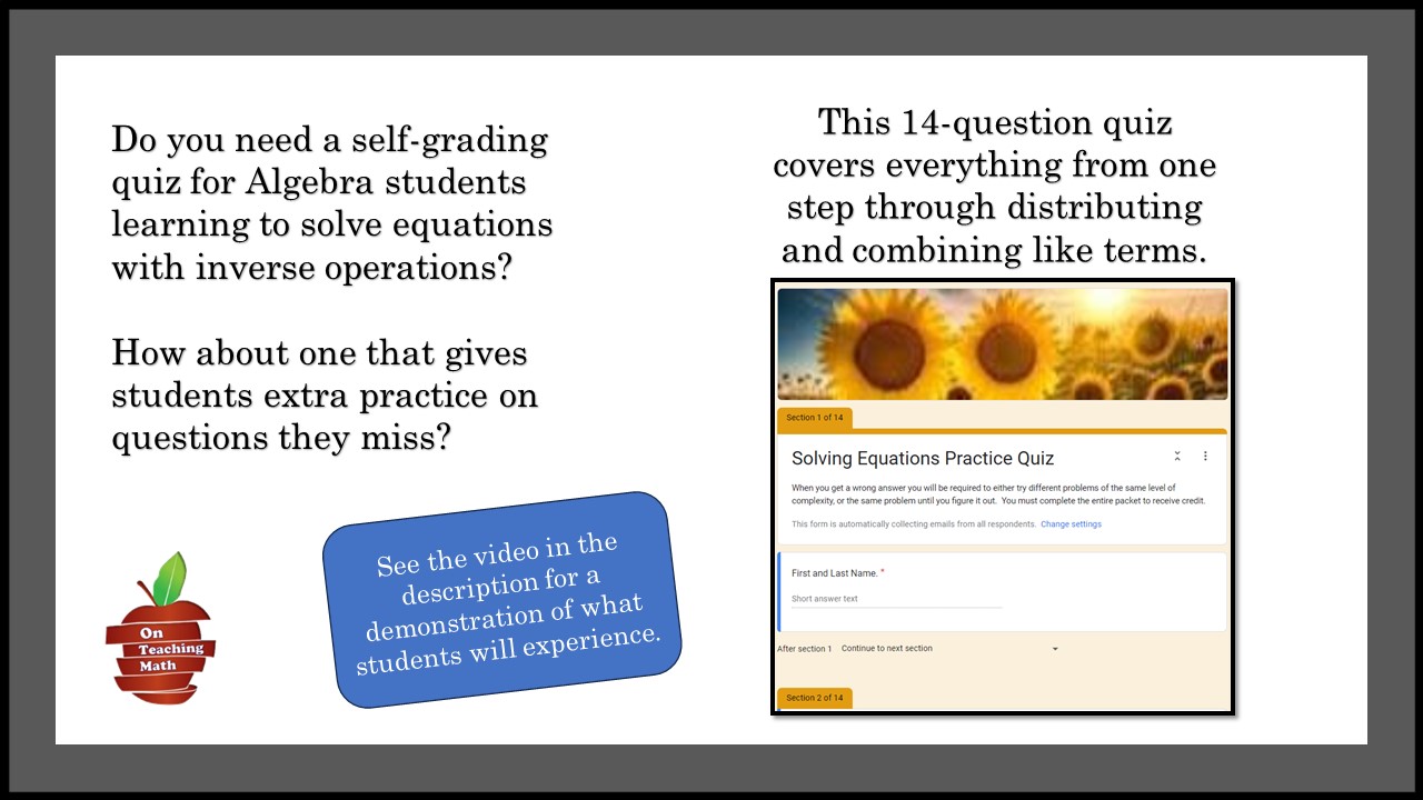 Solving Equations - Responsive Google Forms Assessment
