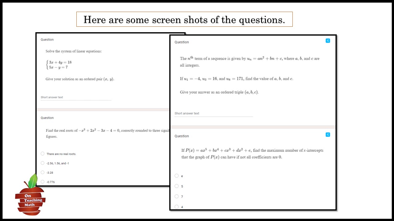 Polynomials and Systems Quiz - Self Grading Google Forms
